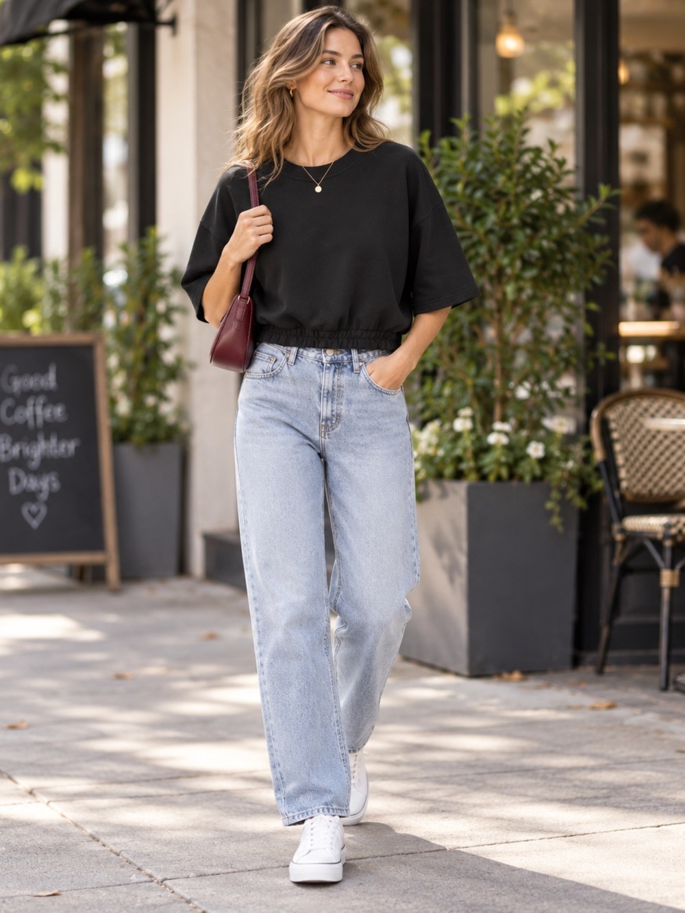 Black Cropped Short Sleeve Sweatshirt - Women